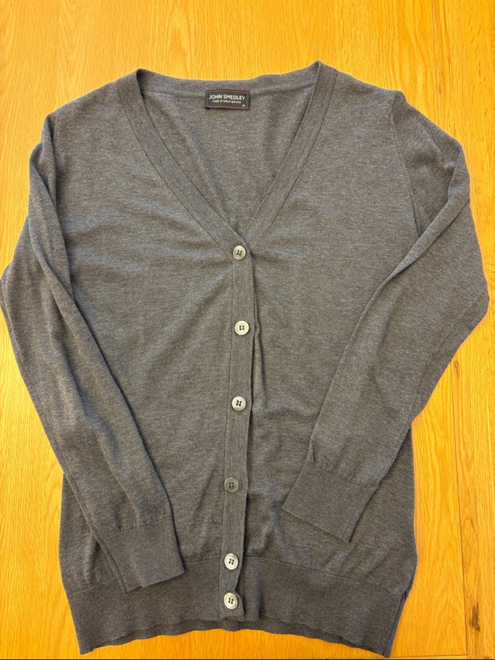 Ladies John Smedley Dark Gray V-Neck Button Cardigan - size medium